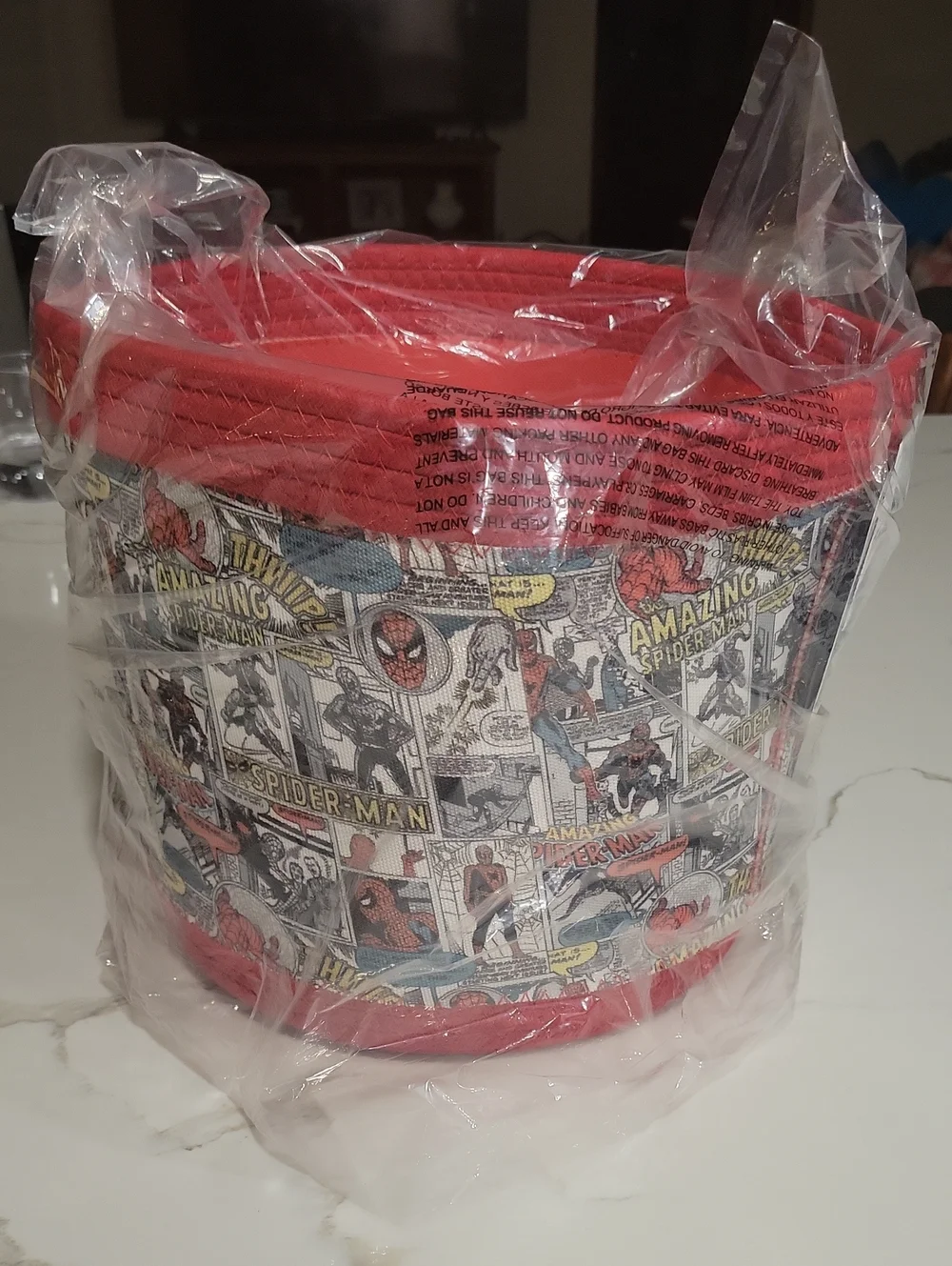 Spider-Man Comic Strip Fabric Basket with Red Trim